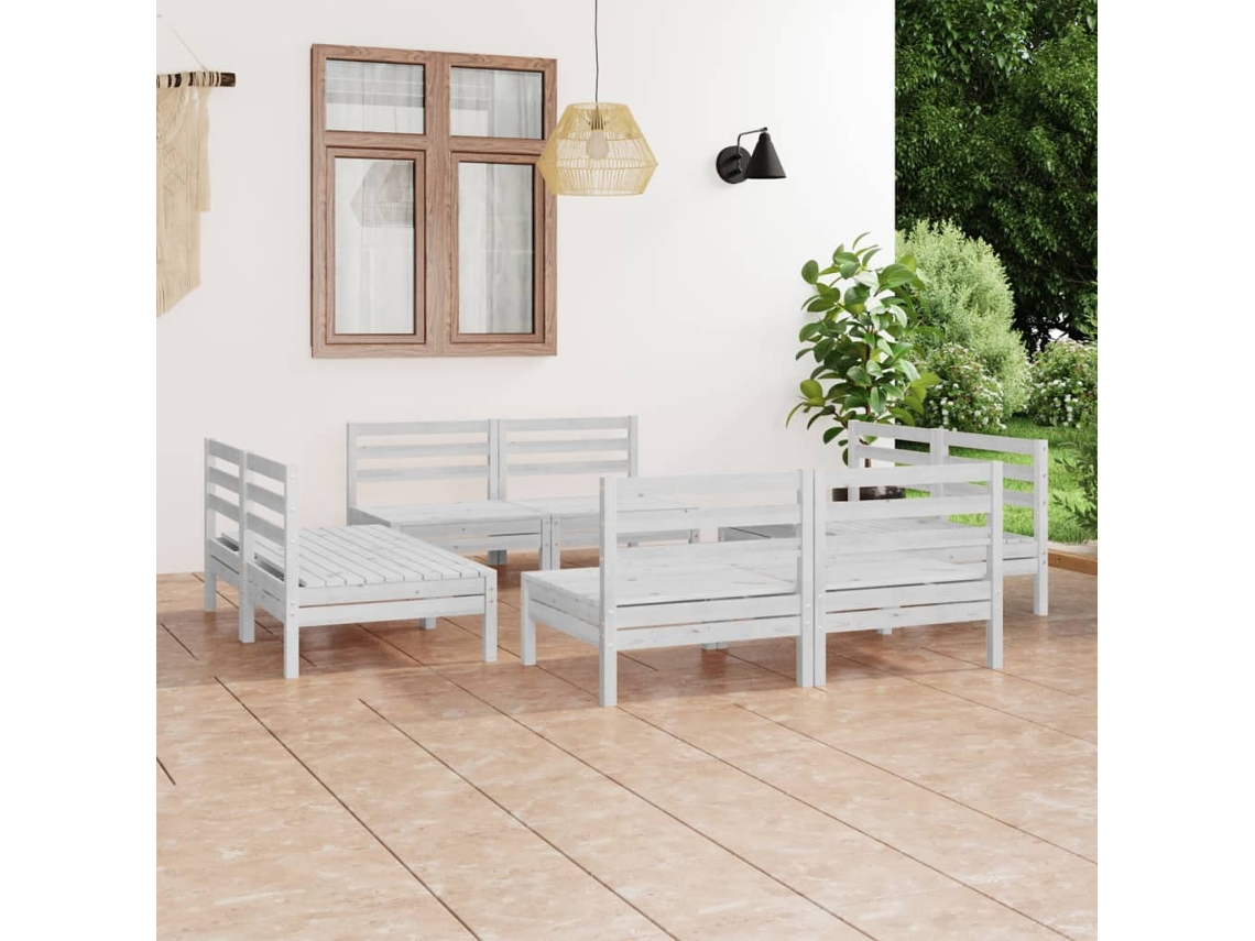 Conjunto de salón de jardín de 8 piezas de pino macizo blanco Dkd Home Decor