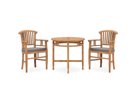 Conjunto 3 de comedor para jardín VIDAXL teca maciza y cojines