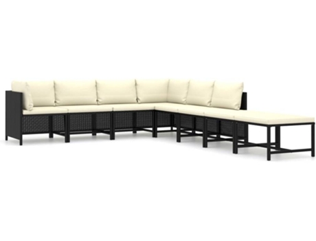 Conjunto 8 de muebles de jardín VIDAXL y cojines ratán sintético negro