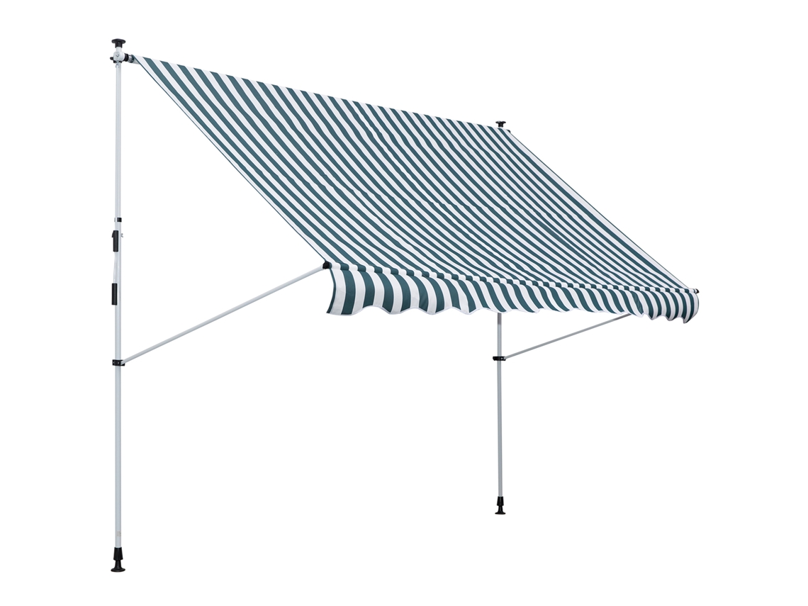Toldo retráctil manual de 300x150 cm con manivela y altura regulable, color verde.