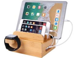 Organizador Electrónico De Madera De Bambú Con Estación De Carga Para Teléfono Y Auriculares, Soporte.