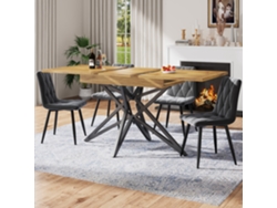 Mesa Extensible 120–160×80 Cm Para Cocina O Desayuno, Patas Estrella De Hierro Negro Y Tapa De Nogal/imitación Mármol