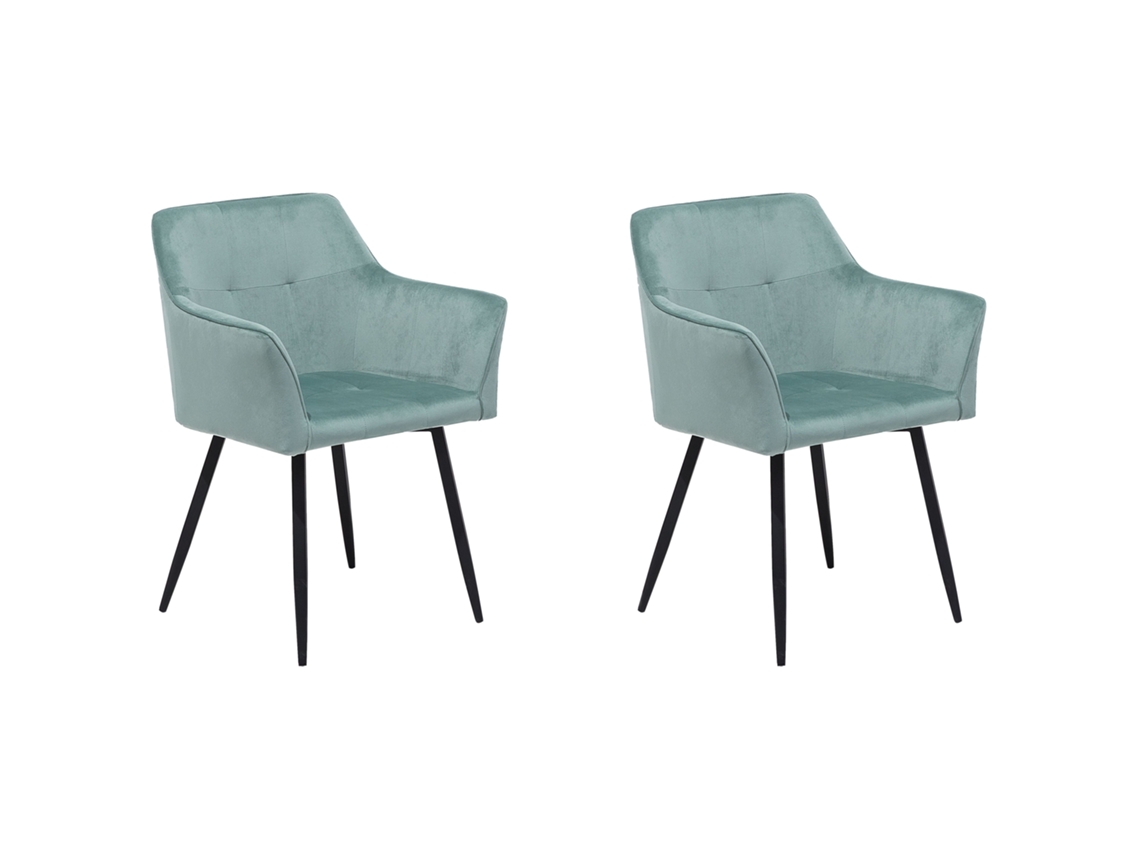 Conjunto de 2 cadeiras estofadas BELIANI Jasmin de Veludo Verde 60x49x91