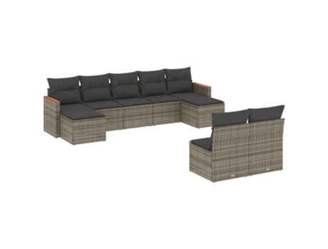 Conjunto 9 de muebles de jardín VIDAXL y cojines ratán sintético gris