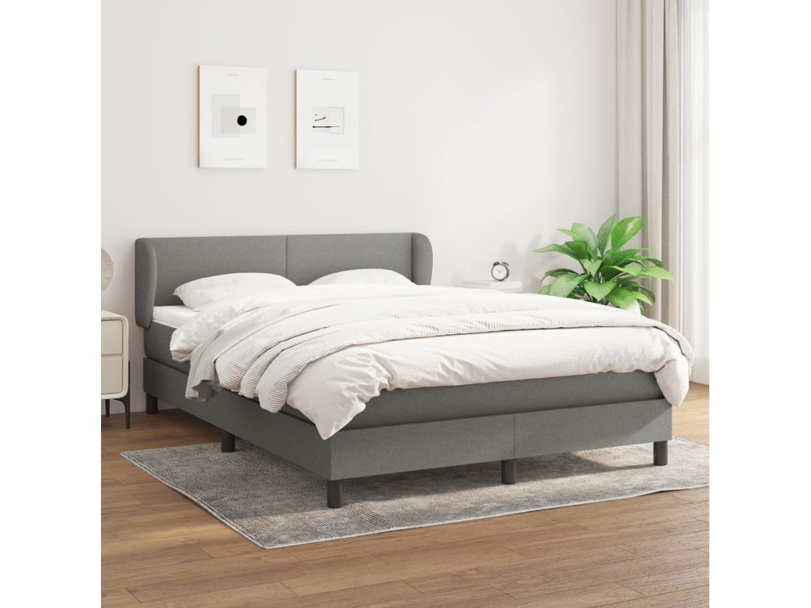 Cama Box Spring Con Colchón Tela Gris Oscuro 140x190 Cm