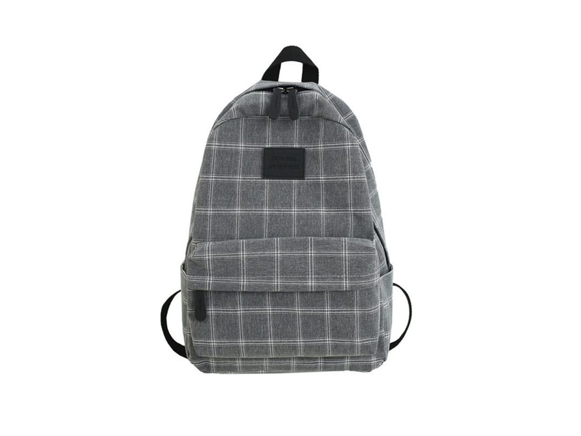 2026-mochila Escolar Linjou De Cuadros Clásico Negro Con Bolsillos Para Laptop 14'' Y Libros A4