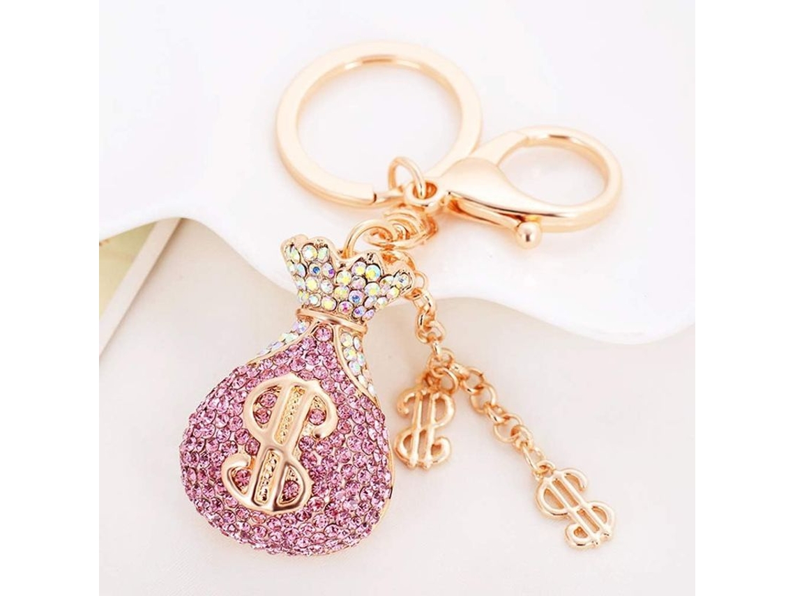 Llavero Con Forma De Signo De Dólar Con Diamantes De Imitación Para Bolso/cartera (rosa)