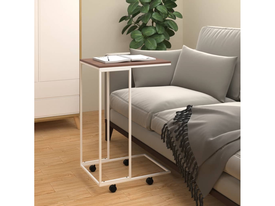 Mesa Auxiliar Con Ruedas Madera Ingeniería Blanco 40x30x63,5 Cm