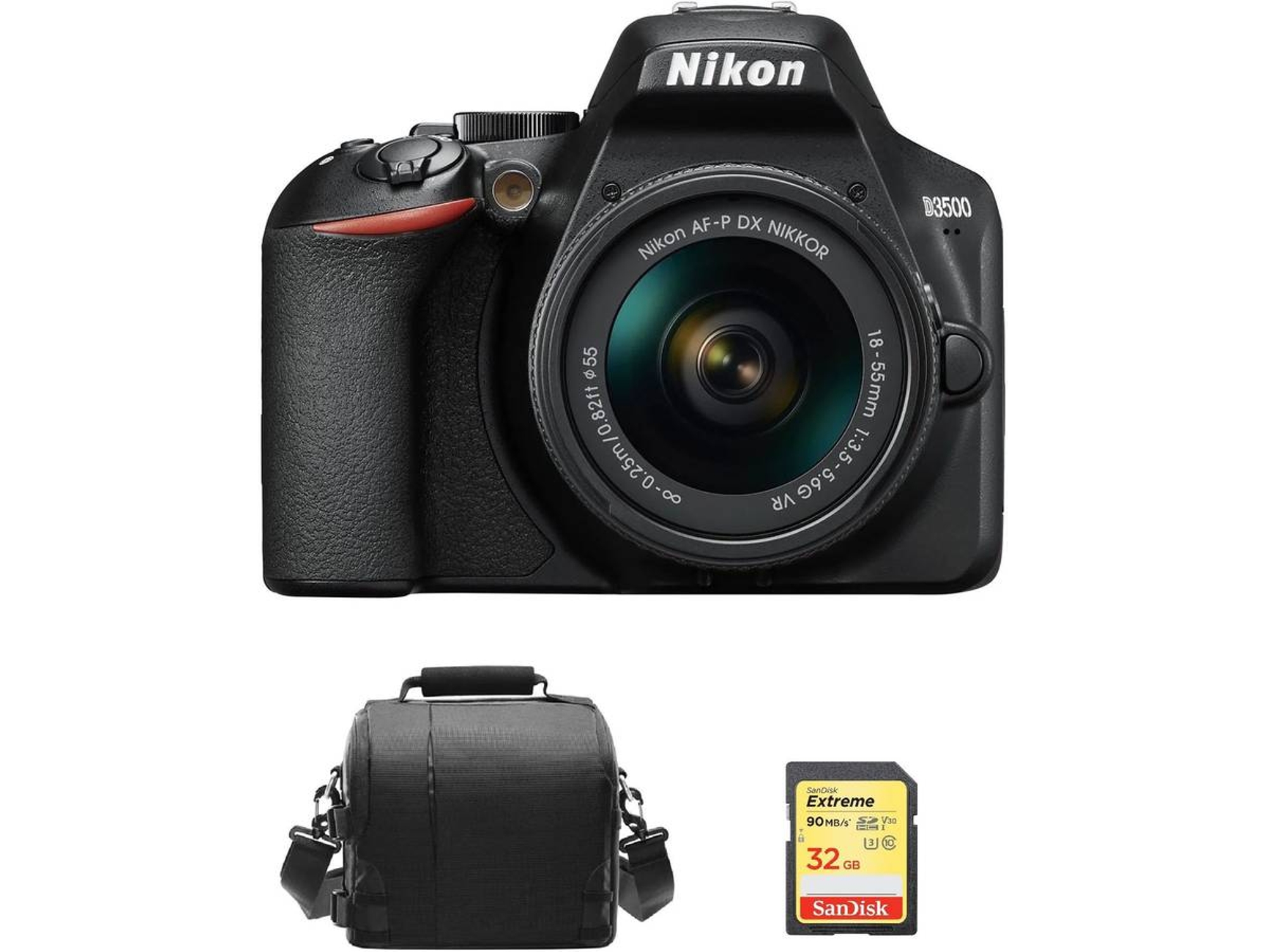 Kit Cámara Réflex NIKON D3500 AF-P 18-55mm F3.5-5.6G VR + 32GB SD + Bolsa