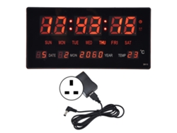Reloj de pared digital LED Baok-reloj con calendario, modelo sencillo, para uso de escritorio, ideal para el dormitorio o la oficina, con enchufe de 100-240 V (Reino Unido).