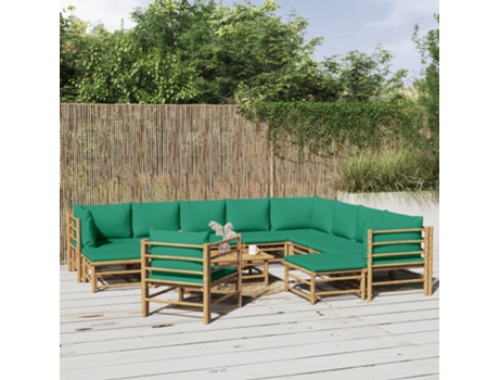 Conjunto 12 de muebles de jardín VIDAXL bambú con cojines verde