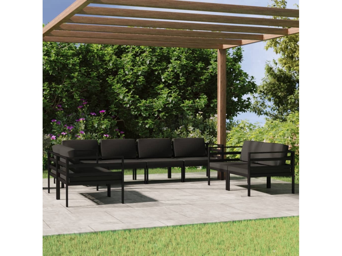 Conjunto de jardín de 8 piezas con cojines de aluminio antracita, Dkd Home Decor