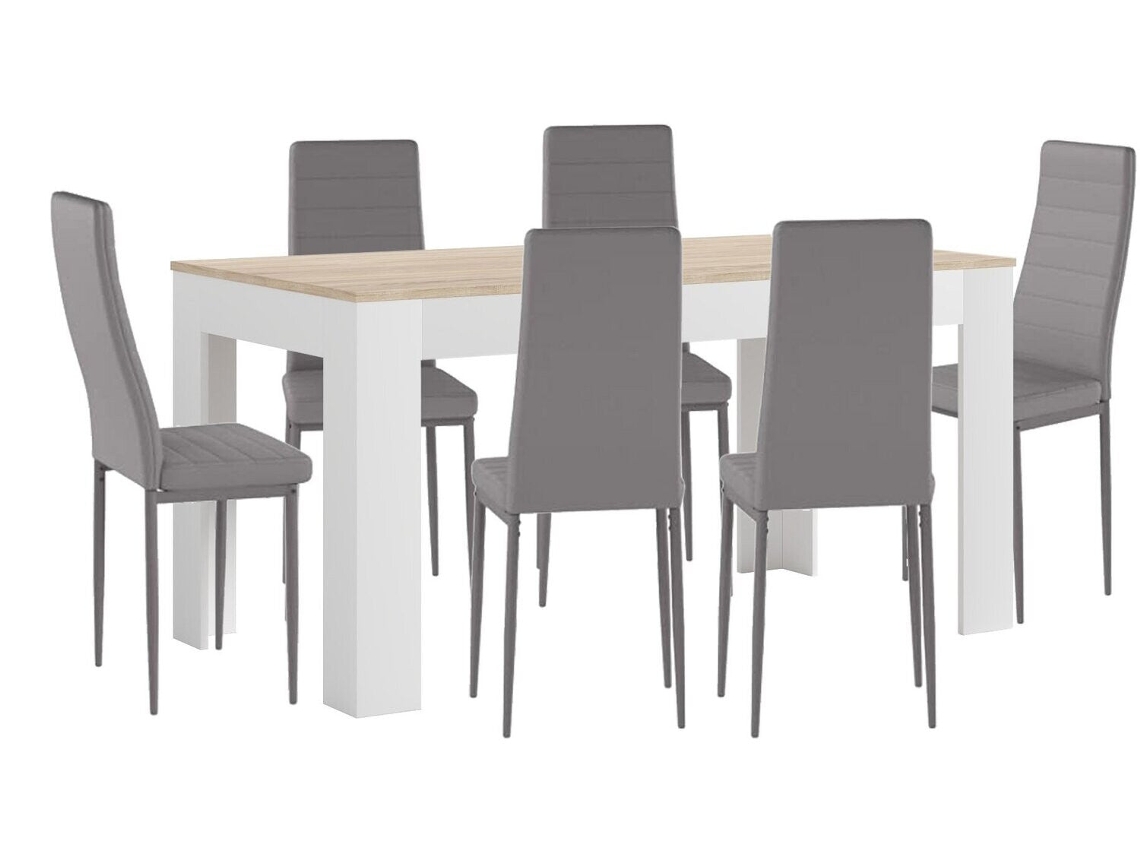 Mesa Extensible de Comedor o Cocina Blanco y Cambria 6 Sillas en Polipiel/metal Gris SALDOSYSTOCKS