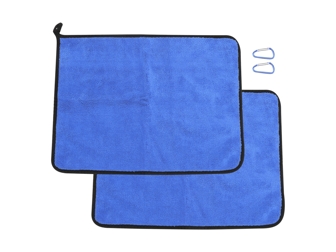 Toalla de pesca, algodón absorbente, azul y gris.