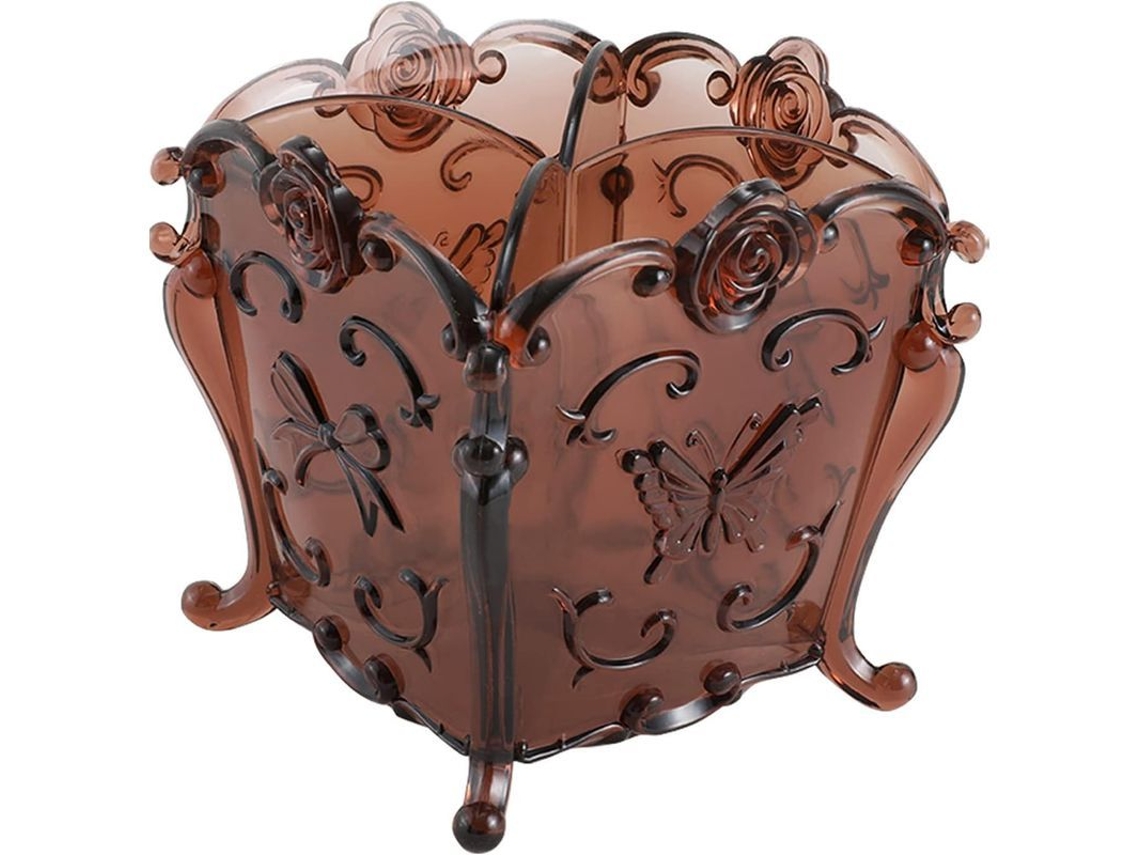 Organizador de oficina Linjou Floral 2026 para maquillaje, soporte acrílico para brochas (café)