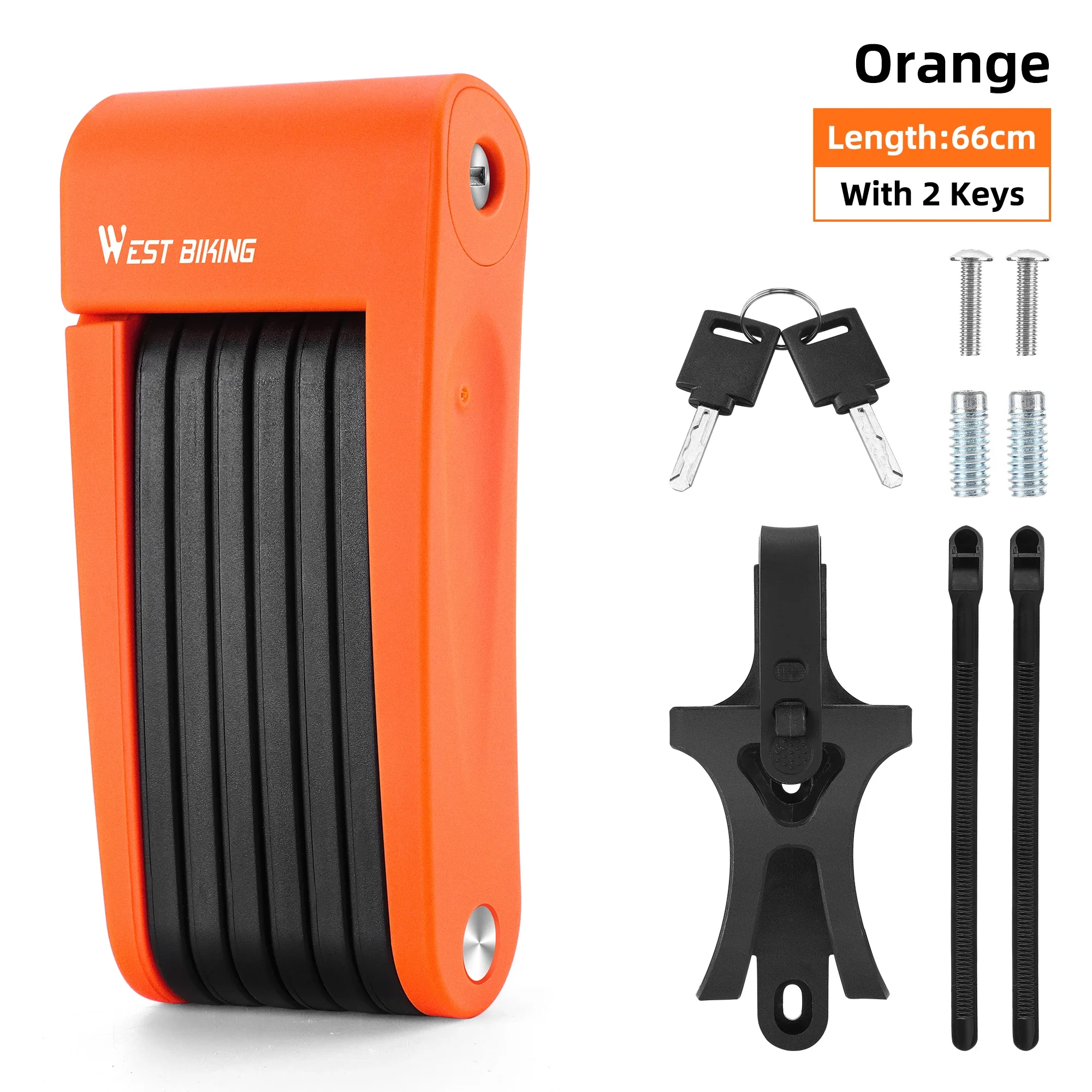 Candado plegable para bicicleta MDUG, portátil, seguro y antirrobo (66 cm, naranja)*