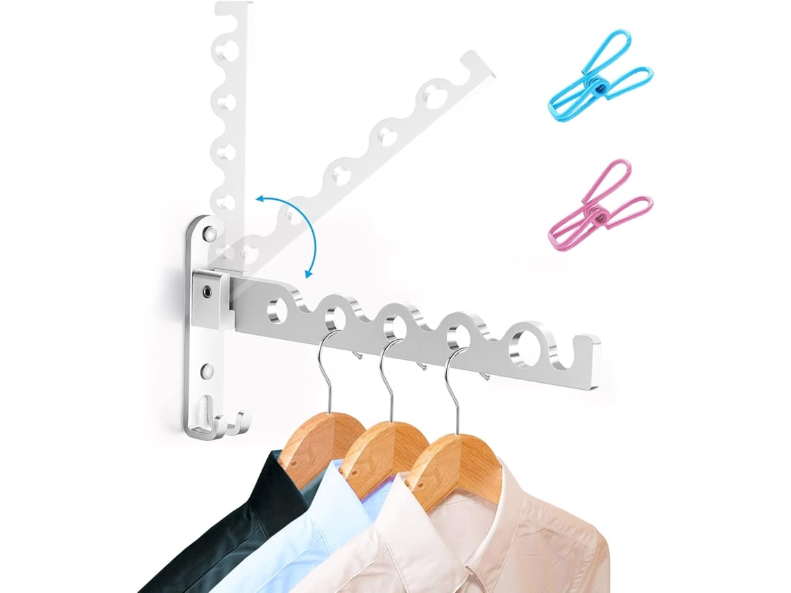 Perchero Telescópico - Gancho De Pared Plegable - Soporte - Aluminio - Apto Para Baño (plateado, 1)