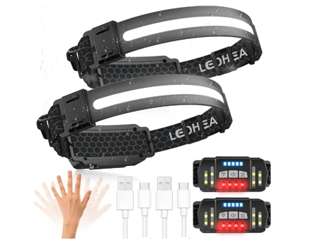 Linterna frontal, paquete de 2 linternas frontales recargables, linterna frontal de haz ancho de 230 °, lámpara frontal con sensor de movimiento, C...