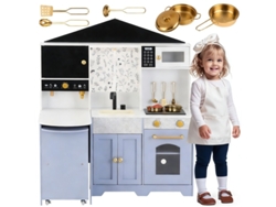 Cocina Infantil Con Casita De Juegos Y Accesorios Sorpresa, Para Niños De 3 Años, Fabricada En Madera Y Plástico, Color Blanco Y Morado, 60x90x105cm.