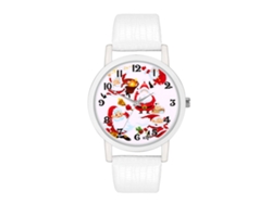 Reloj De Pulsera Navideño Con Diseño De Dibujos Animados En Piel Sintética Blanca - Regalo Ideal