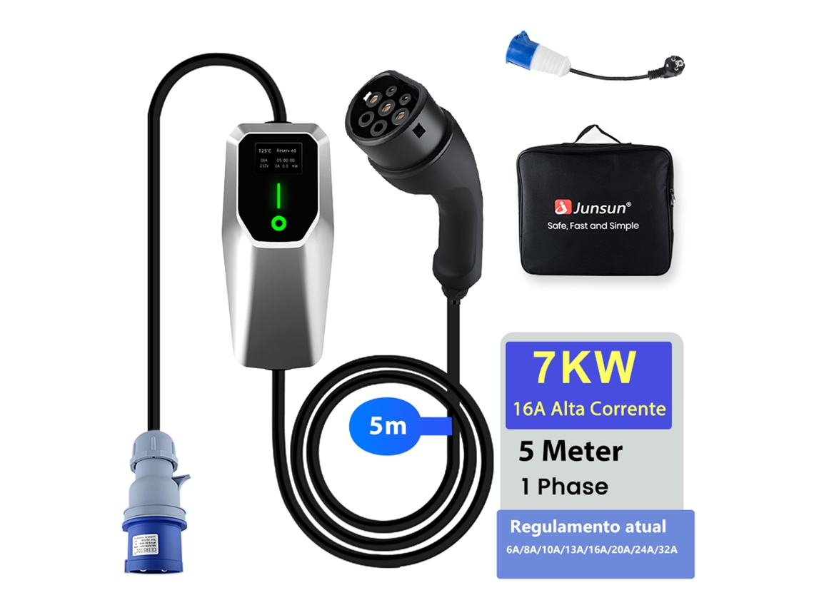 Carregador Portátil De Parede Para Veículos Elétricos De 7 Kw, 6a-32a 5m