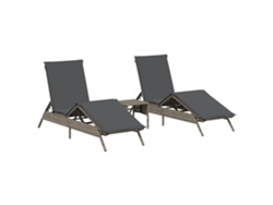 Tumbonas con mesa, 2 piezas, mimbre, patas grises, MAISON EXCLUSIVE