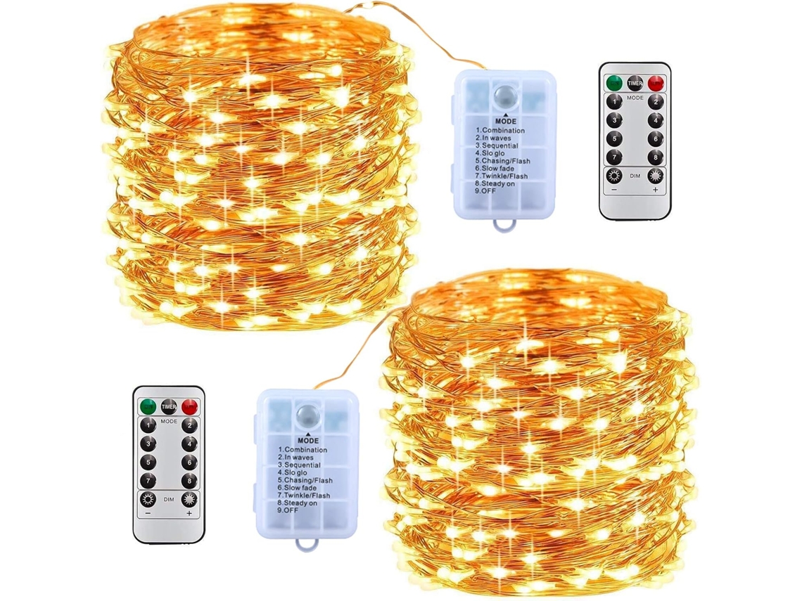 KOFIHETY Guirnalda de luces románticas con destellos, juego de 2 luces blancas cálidas a pilas, resistentes al agua, fáciles de moldear y doblar para decoració