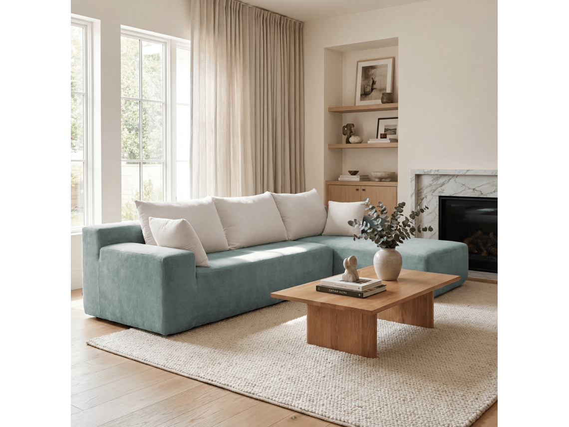 Coco Living Sofá De Salón Luna 3 Plazas - Pana Acanalada - Verde Salvia Blanco Derecha