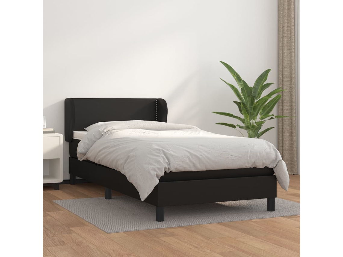 Cama box spring con colchón cuero sintético negro 80x200 cm