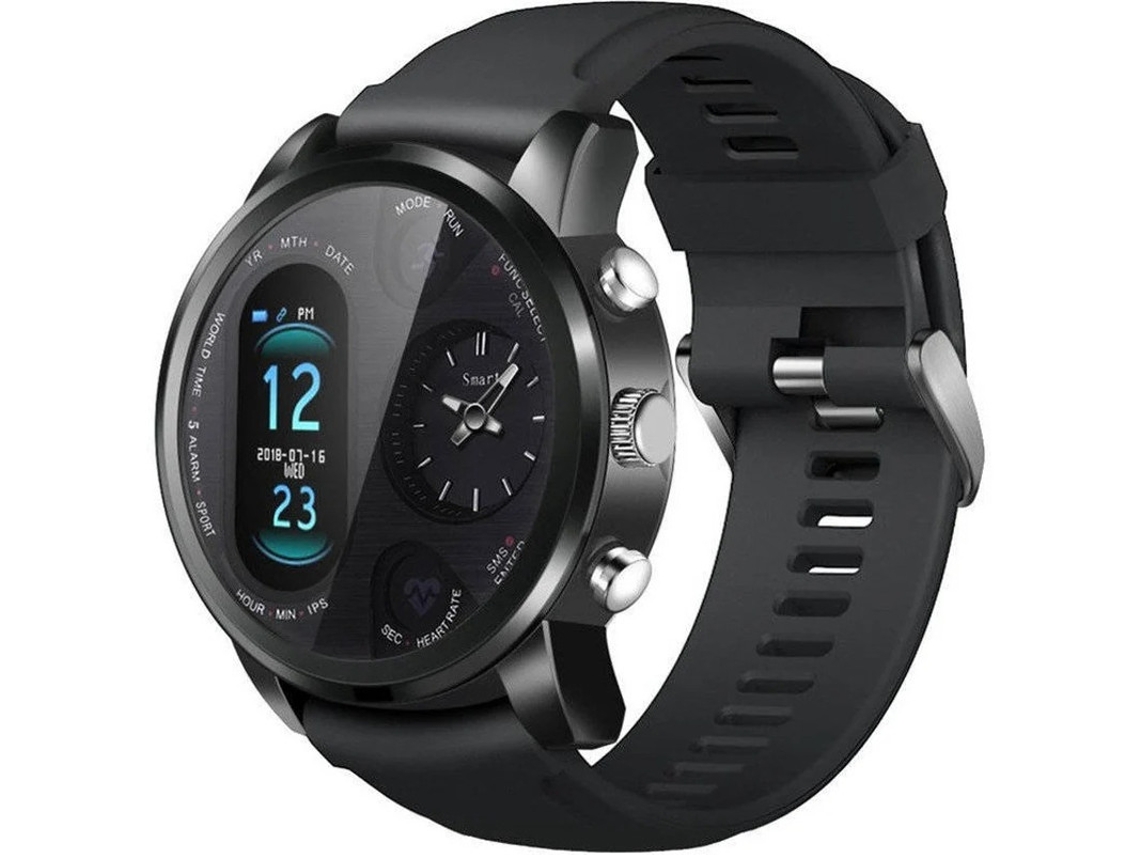 Reloj inteligente deportivo con doble zona horaria para hombre, resistente al agua, con control del ritmo cardíaco y Bluetooth, iOS y Android (negro)