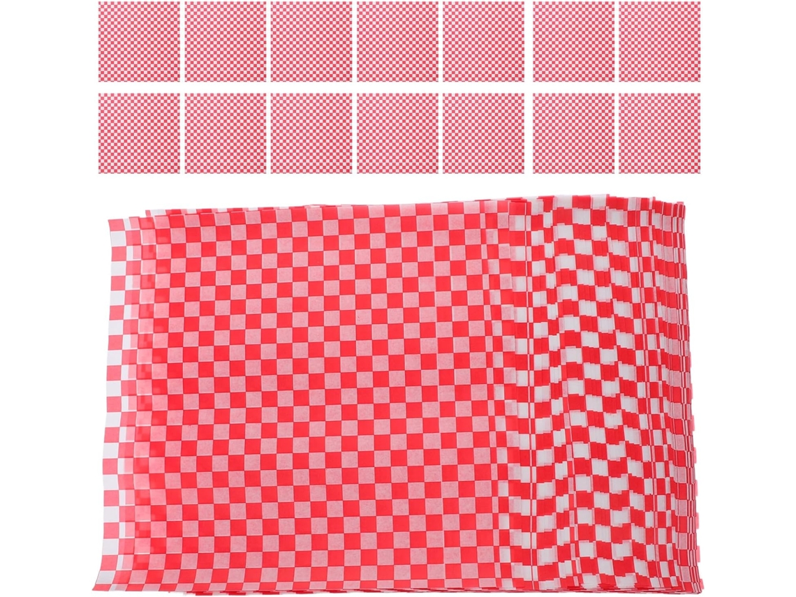 Papel Para Té, Para Fiestas, Para Picnics, 500 Hojas De Papel Antigrasa Apto Para Alimentos Con Cuadrados Rojos, Resistente Al Calor.