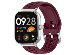 Bracelete Para Redmi Watch 6 / 5 / 4 - Silicone Esportivo - Fivela Prateada Vermelho Vinho