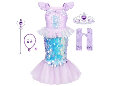 NNJXD Niños Sirena Cosplay Disfraces Niñas Vestidos Conjuntos (140cm)