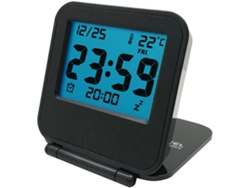 Mini reloj digital de viaje con pantalla LCD, calendario y temperatura, funciona con pilas, portátil y plegable, color negro clásico Jeiibrzui