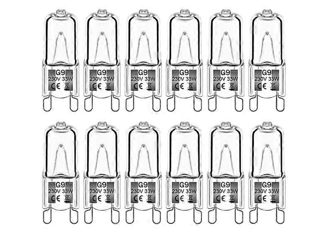 Rebe-12 Pack Bombillas Halógenas G9 33w 230v 2800k Luz Blanca Cálida 380lm Regulable Sin Parpadeo Cápsula Clara Blanco