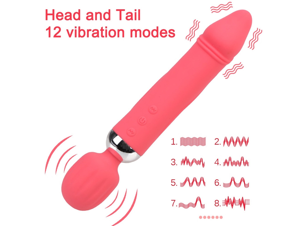 Vibrador de masaje de silicona de doble cabeza con 12 modos para mujeres (rojo) YIZHOOD