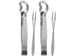 Conjunto De 4 Pinças E Garfos Para Caracóis Em Aço Inoxidável Com 2 Dentes.