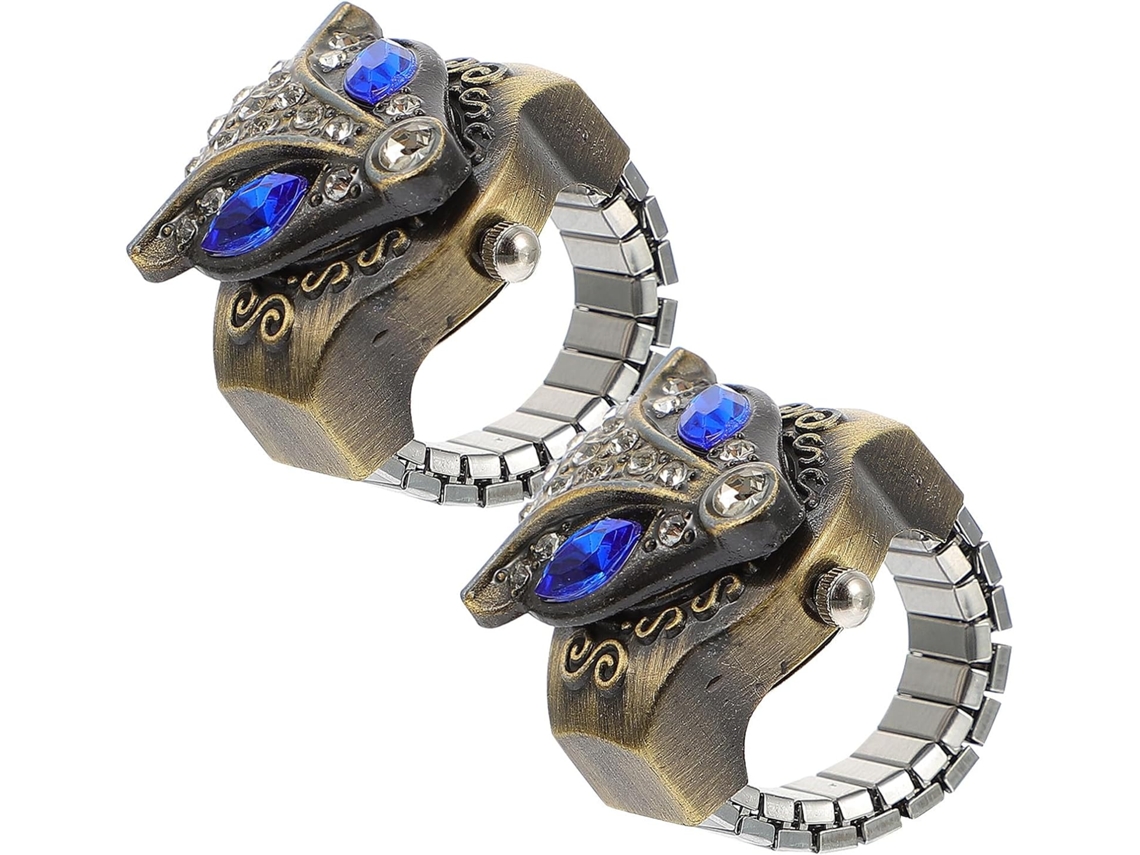 Reloj Pulsera Vintage 2 Piezas Anillo Retro Abatible Diseño Creativo Ajustable Unisex Cumpleaños Fiestas Punk