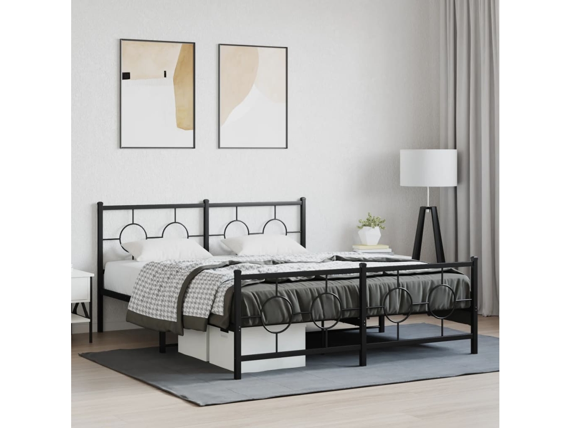 Estructura Cama Sin Colchón Con Estribo Metal Negro 150x200 Cm
