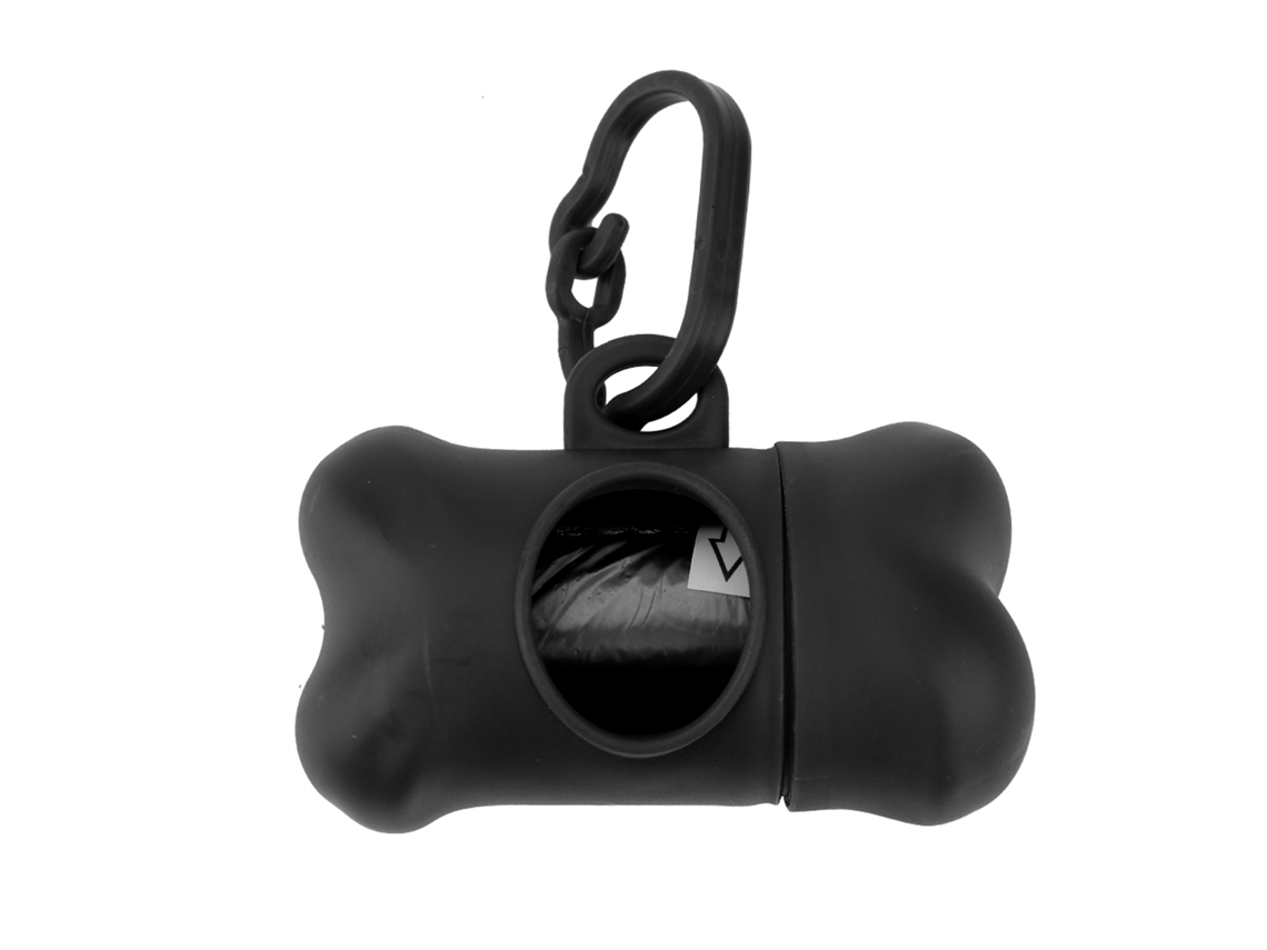 20 bolsas de basura para perros, soporte negro con forma de hueso, rollo