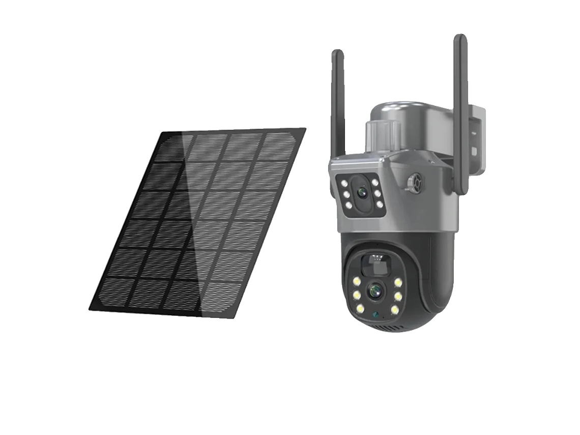 Cámara PTZ solar de doble lente 4K de 8 MP, visión nocturna de hasta 30 m, batería de 12000 mAh, wifi, tarjeta adicional de 128 g OEM
