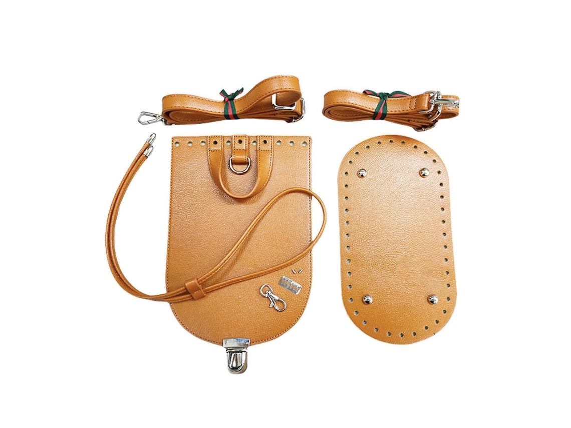 Kit de costura para mochila, base de piel sintética, solapa con correa ajustable para hacer bolsos de ganchillo DIY (marrón).