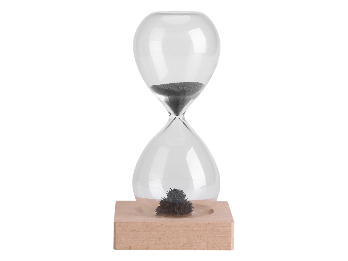 Reloj De Arena Magnético Con Base Decorativa De Madera Para Escritorio, Oficina Y Hogar.