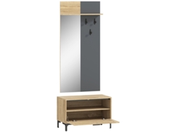 Conjunto de recibidor, banco zapatero, espejo, 3 ganchos, estante abierto, muebles de recibidor, madera gris natural Mc Star