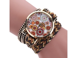 Reloj De Pulsera De Cuarzo Para Mujer Con Esfera Floral, Tejido Multicapa, Color Marrón.