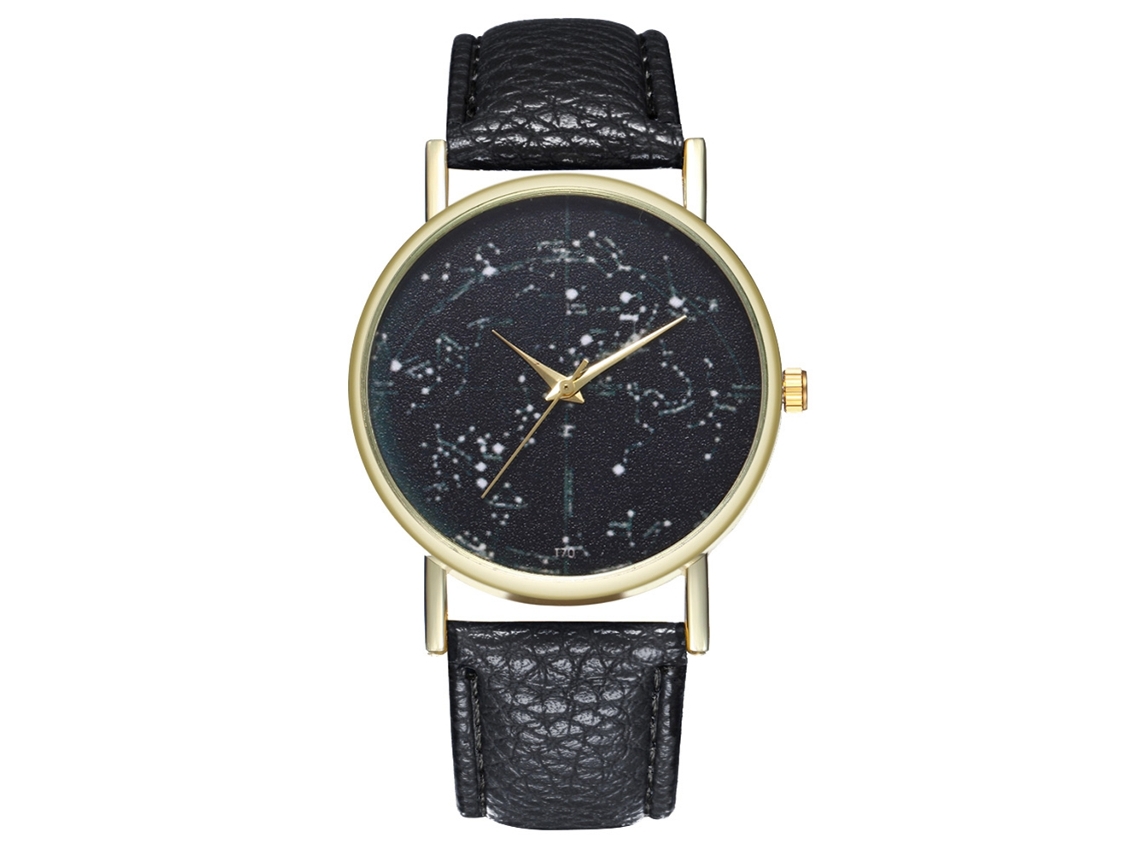 Reloj De Pulsera De Cuarzo Para Hombre/mujer De Piel Sintética Con Esfera Redonda Negra.