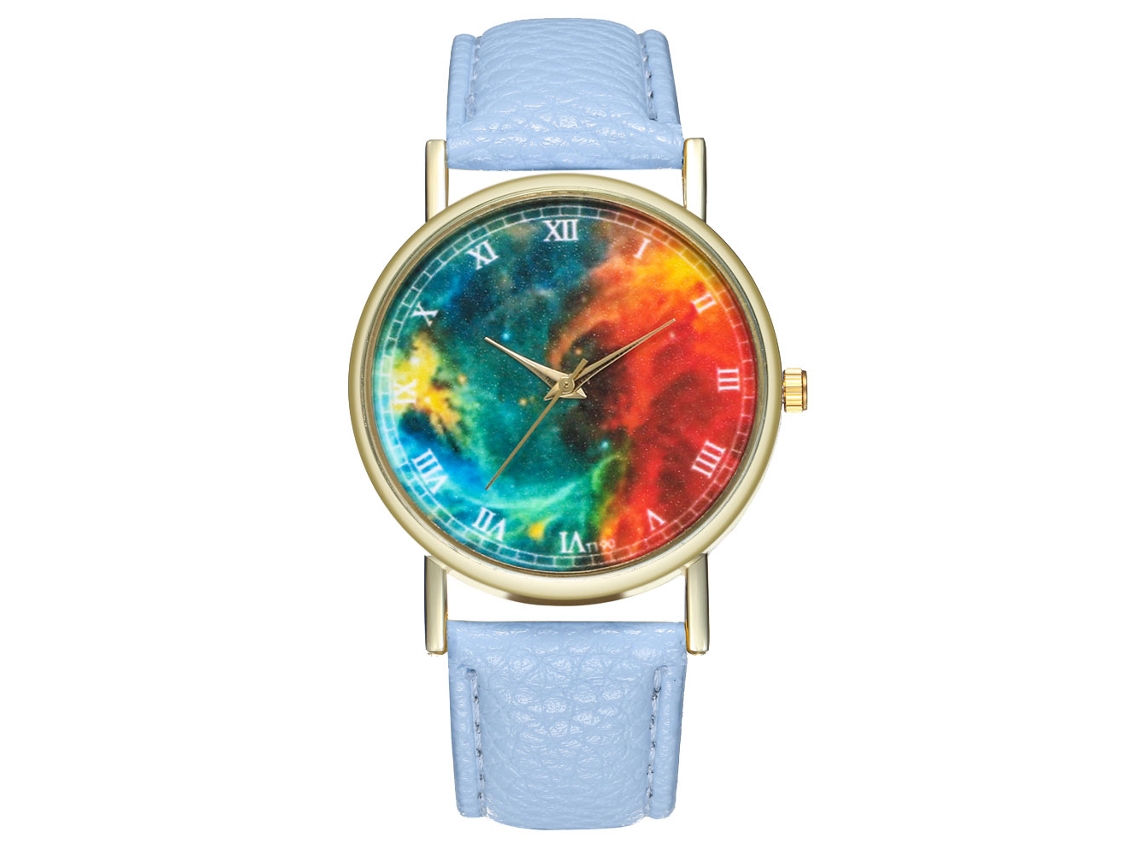 Reloj De Pulsera Unisex De Cuarzo Con Correa De Cuero Azul Claro, Estilo Sencillo.
