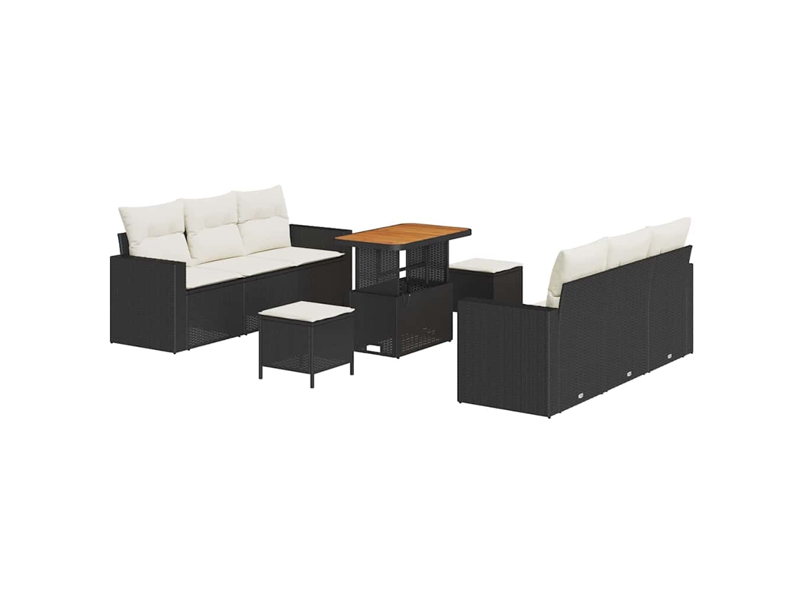Maison Exclusive - Juego de sofás de jardín de 9 piezas en negro y crema con cojines