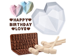Molde De Silicona Para Chocolate Con Forma De Corazón De 22 Cm (8,7 Pulgadas) Con 2 Moldes De Letras Y 4 Mazos De Madera.