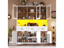 Mueble Cocina 140x40x175cm Armario Alto Led Estantes Ajustables Blanco/negro